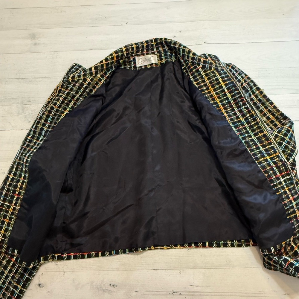 Soiree vintage 100% silk rainbow multicolor blazer jacket made USA women Medium - Picture 4 of 11